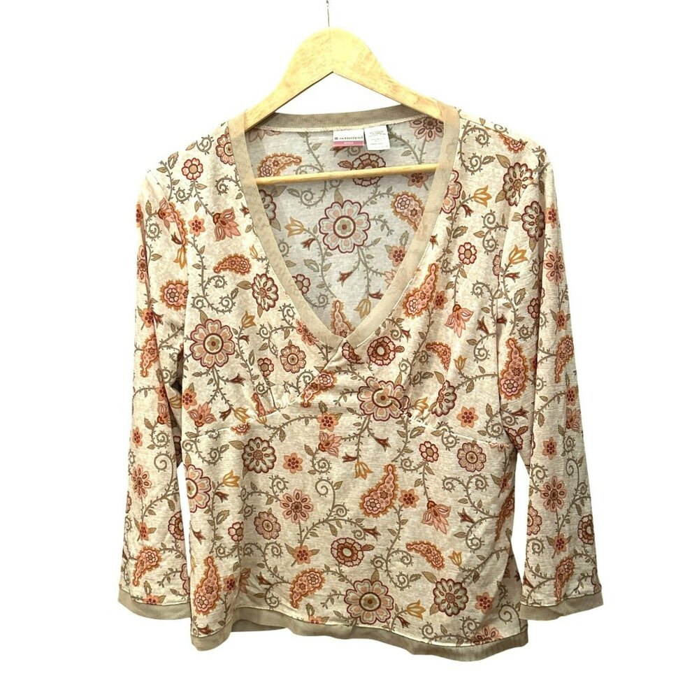 No Boundaries Paisley Floral Baby Doll Blouse Size 11/13 Juniors V Neck 1990 Y2K